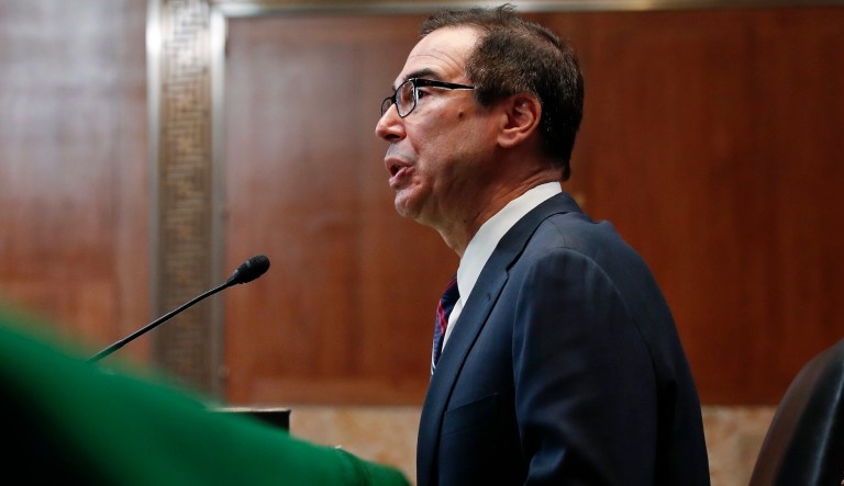 Treasury Secretary Steve Mnuchin testifies before the Senate Appropriations Financial Services and Government Subcommittee hearing on Capitol Hill on May 22, 2018.