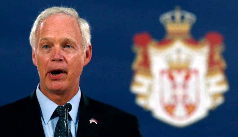 Sen. Ron Johnson, R-Wis., speaks during press conference in Belgrade, Serbia, Monday, Sept. 10, 2018.