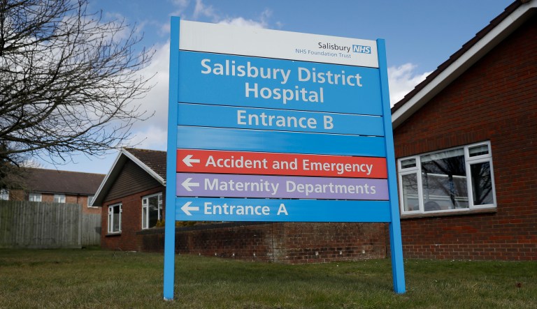 A entrance sign stands outside Salisbury Memorial Hospital where former Russian double agent Sergei Skripal and his daughter Yulia, were taken after being found critically ill in Salisbury, England, Wednesday, March 7, 2018. Britain's counterterrorism police took over an investigation Tuesday into the mysterious collapse of the former spy and his daughter, now fighting for their lives. The government pledged a "robust" response if suspicions of Russian state involvement are proven. Sergei Skripal and his daughter are in a critical condition after collapsing in the English city of Salisbury on Sunday.