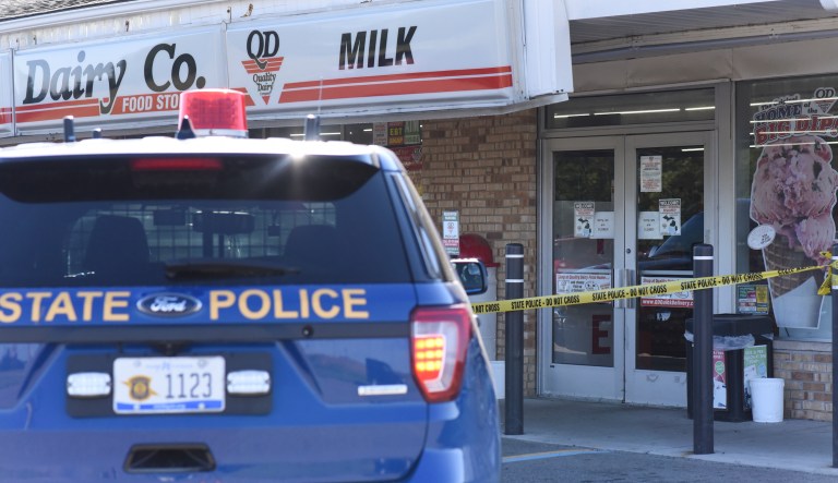 The scene where a 77-year-old man was stabbed by a 43-year-old man Tuesday morning, July 14, 2020, outside of a Quality Dairy on Lansing Road in Windsor Township, Michigan. A Grand Ledge man who stabbed an elderly man outside a Quality Dairy store after being refused service for not wearing a mask was shot and killed by an Eaton County deputy several miles away, Michigan State Police said. 