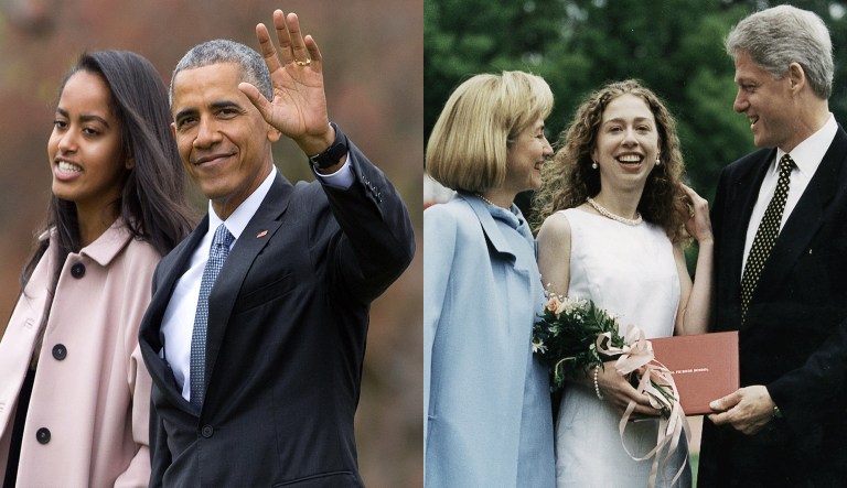 Barack Obama, Malia Obama, Hillary Clinton, Chelsea Clinton, Bill Clinton.