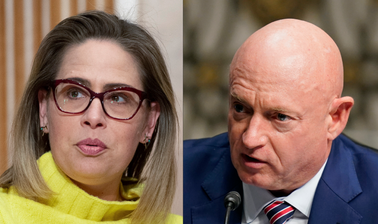 Democratic Sens. Kyrsten Sinema (left) and Mark Kelly (right) of Arizona are seen.