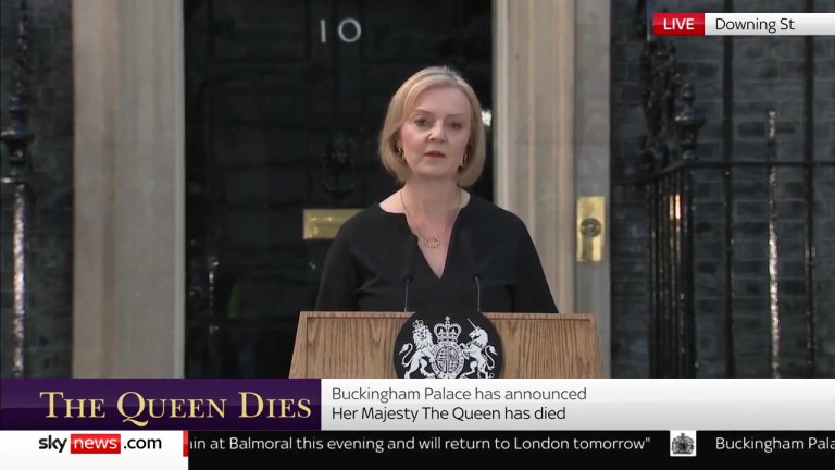 British Prime Minister Liz Truss speaks following the death of Queen Elizabeth II.