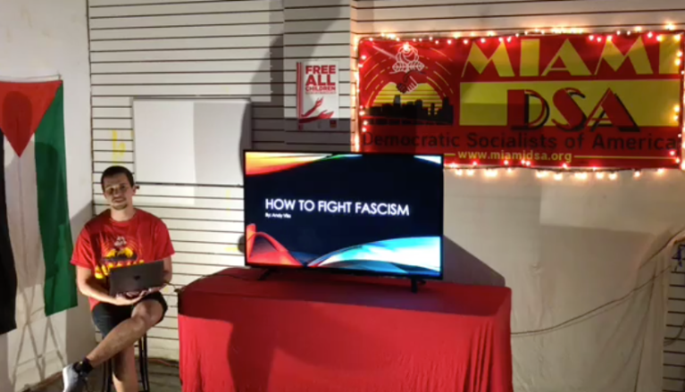 Young Democratic Socialists of America FIU Chairman Andy Vila speaks at Socialist Summer School.