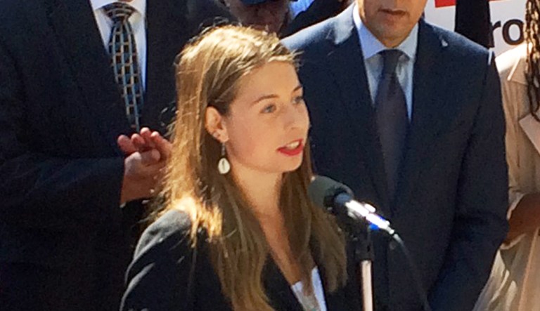 Sofie Karasek at a protest outside the Santa Clara County Jail in San Jose, Calif., Friday, Sept. 2, 2016. 