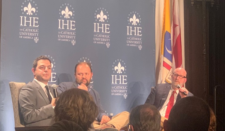 Sohrab Ahmari and David French debate at Catholic University. 