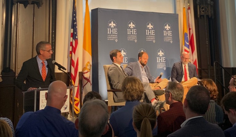 Sohrab Ahmari and David French debate at Catholic University.