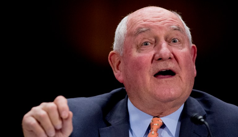 Agriculture Secretary Sonny Perdue speaks during a Senate Committee on Commerce, Science, & Transportation hearing on infrastructure on Capitol Hill in Washington, Wednesday, March 14, 2018. 