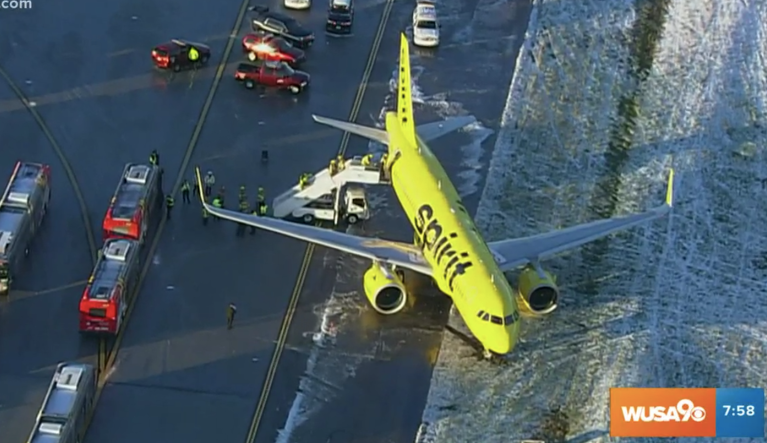 Spirit jet slides off taxiway in Baltimore after landing in slick conditions