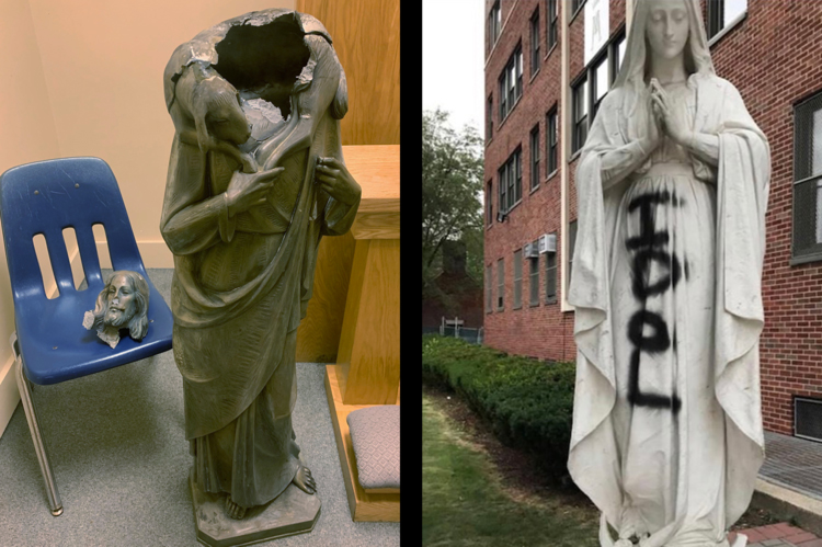 Vandals target Virgin Mary statue as attacks on Catholic symbols continues