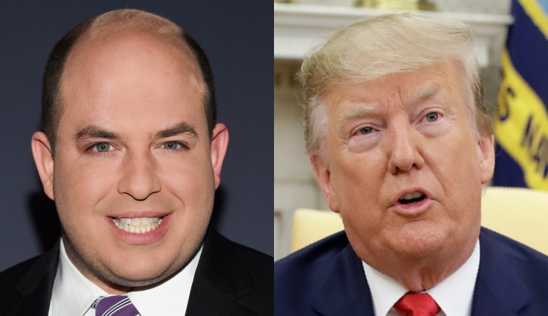 Brian Stelter (left) and Donald Trump (right) are seen.