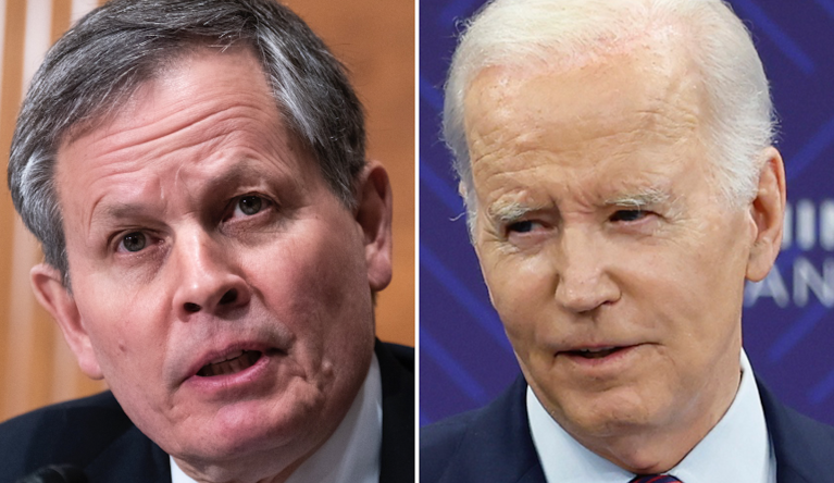 Sen. Steve Daines (R-MT), left, and President Joe Biden.