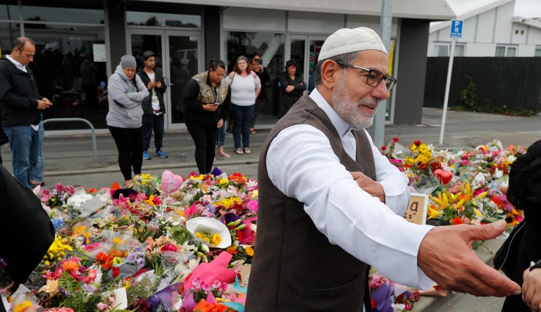 Imam Ibrahim Abdul Halim, of the Linwood mosque speaks after a special blessing ceremony near the site of Friday's shooting outside the Linwood mosque in Christchurch, New Zealand, Monday, March 18, 2019. 