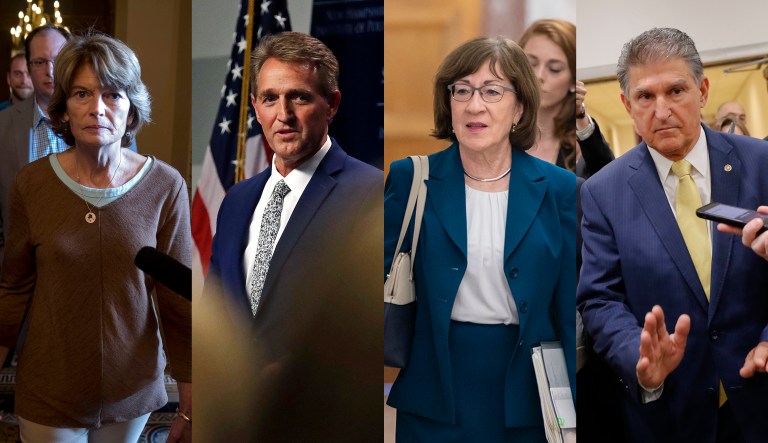 From left to right:  Sens. Lisa Murkowski, Jeff Flake, Susan Collins, and Joe Manchin are pictured.