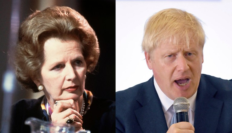 Margaret Thatcher and Boris Johnson are seen.