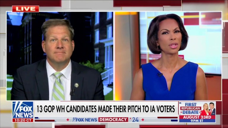 New Hampshire Gov. Chris Sununu, left, and Fox News anchor Harris Faulkner, right.