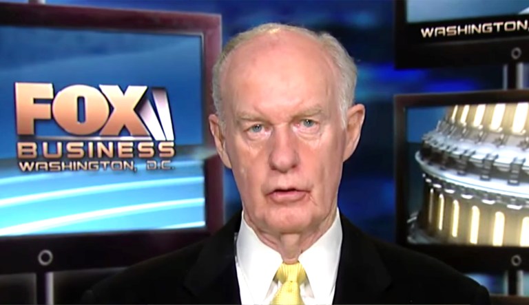 Retired Air Force Lt. Gen. Thomas McInerney is shown speaking on television.