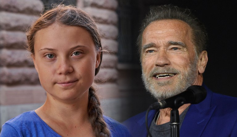 Greta Thunberg and Arnold Schwarzenegger are seen.