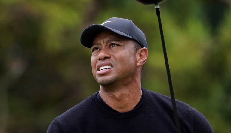 Tiger Woods of the United States watches his tee shot on the 12th hole during the first round of the Zozo Championship PGA Tour at the Accordia Golf Narashino country club in Inzai, east of Tokyo, Japan, Thursday, Oct. 24, 2019. 