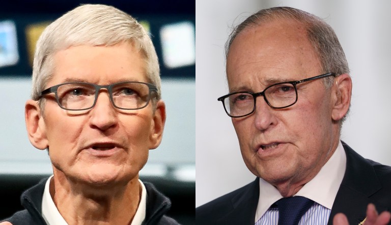 Tim Cook and Larry Kudlow.