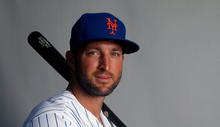 This is a 2020 photo of Tim Tebow of the New York Mets baseball team.