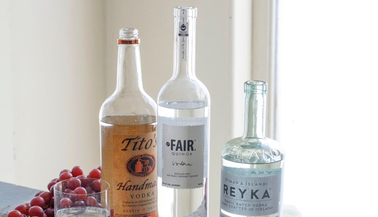 This June 30, 2014 photo shows an assortment of vodkas from left to right, Tito's Handmade, Fair Quinoa and Reyka in Concord, N.H. 
