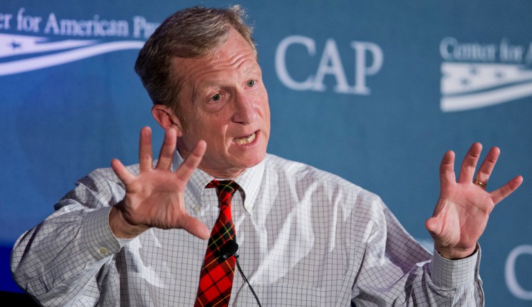FILE - In this Nov. 19, 2014, file photo, Environmentalist Tom Steyer speaks to the Center for American Progressâs Second Annual Policy Conference in Washington. The billionaire climate activist Steyer, 57, announced Thursday, Jan. 22, 2015, that he will not enter the race to succeed U.S. Sen. Barbara Boxer in Calif., a move that reshaped the early contest that has attracted a pack of potential candidates.