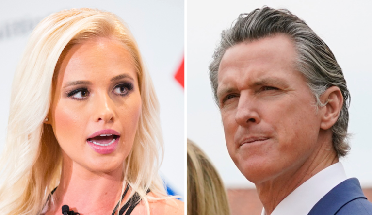 Conservative commentator Tomi Lahren (left), and Gov. Gavin Newsom (D-CA).