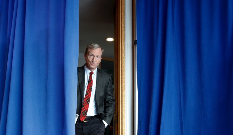 Billionaire environmental activist Tom Steyer arrives to speak during a news conference in Washington, Monday, Jan. 8, 2018. Steyer announced Monday he will spend $30 million to get young voters to the polls in this year's midterm elections.