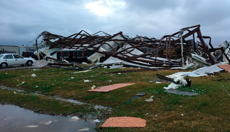 This photo shows some damage by a tornado in Alexandria, La., Monday, Dec. 16, 2019, after storms went through the area. Strong storms moving across the Deep South killed at least one person Monday and left a trail of smashed buildings, splintered trees and downed power lines the week before Christmas.