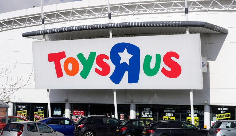 FILE - This Feb. 27, 2018 file photo shows a branch of Toys R Us at St Andrews Retail Park in Birmingham, central England. The 70-year-old retailer is headed toward shuttering its U.S. operations, jeopardizing the jobs of some 30,000 employees while spelling the end for a chain known to generations of children and parents for its sprawling stores and Geoffrey the giraffe mascot.