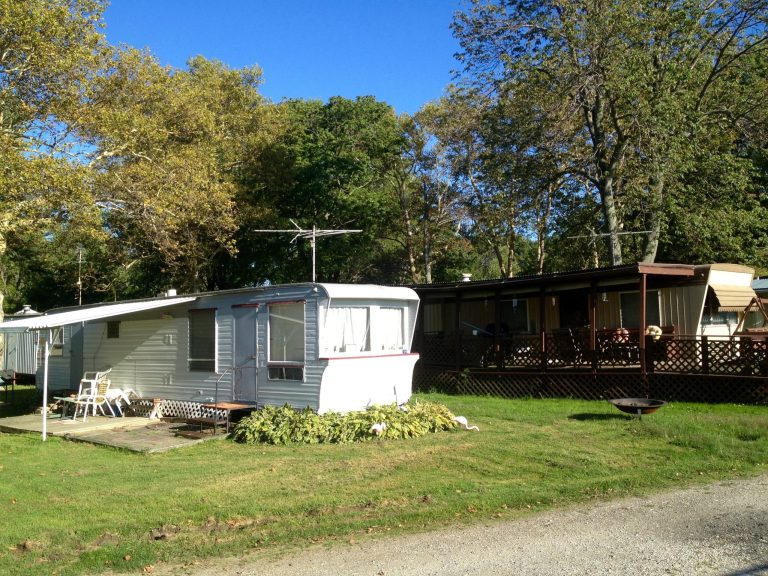 A trailer park with mobile homes in Saybrook Township, Ashtabula County, Ohio is shown.