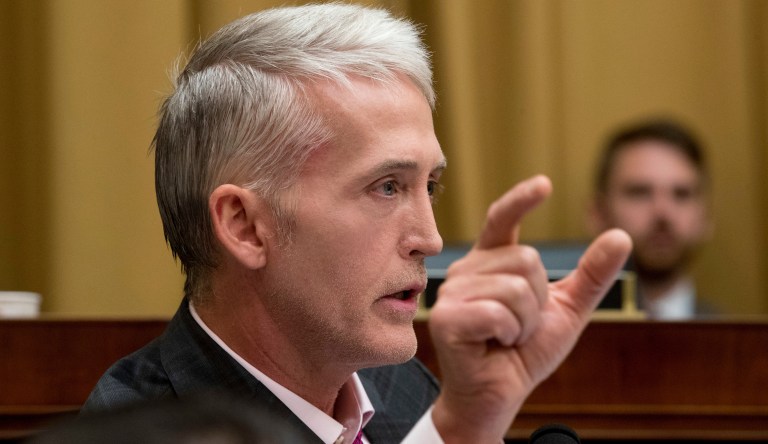 Rep. Trey Gowdy, R-S.C., questions Deputy Attorney General Rod Rosenstein and FBI Director Christopher Wray as they appear before a House Judiciary Committee hearing on Capitol Hill in Washington, Thursday, June 28, 2018, on Justice Department and FBI actions around the 2016 presidential election.