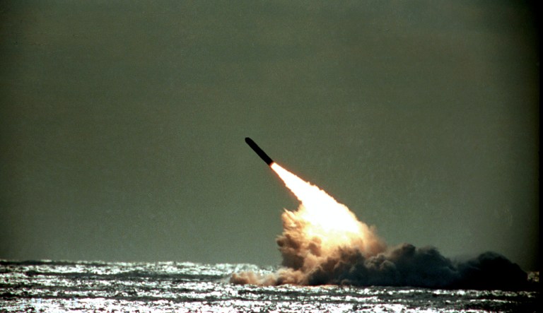 ** FILE ** The U.S. Navy launches a Trident II, D-5 missile from the submerged submarine USS Tennessee in the Atlantic Ocean off the coast of Florida, in this Dec. 4, 1989, file photo.