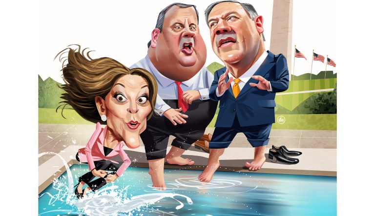 From left: Democratic presidential candidate Marianne Williamson, former New Jersey Gov. Chris Christie, and former Secretary of State Mike Pompeo. 