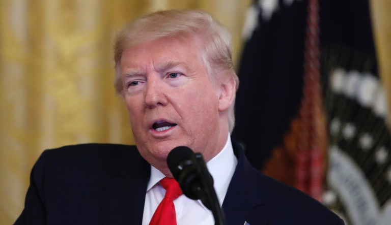 President Donald Trump speaks during an event with Israeli Prime Minister Benjamin Netanyahu in the East Room of the White House in Washington, Tuesday, Jan. 28, 2020, to announce the Trump administration's much-anticipated plan to resolve the Israeli-Palestinian conflict. 