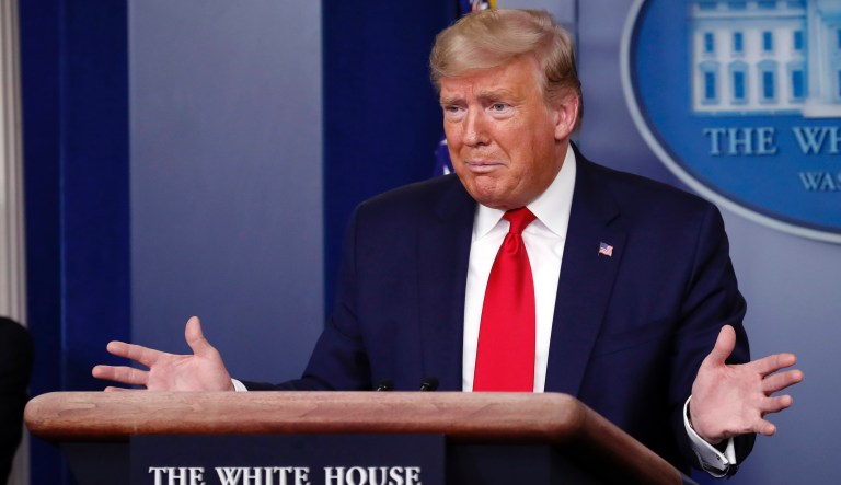 President Donald Trump speaks about the coronavirus in the James Brady Briefing Room, Thursday, March 26, 2020, in Washington.