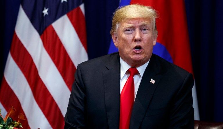In this Sept. 24, 2018, photo, President Donald Trump speaks during a meeting with South Korean President Moon Jae-In at the Lotte New York Palace hotel in New York. Trumpâs victory helped give rise to the #MeToo era. Now, as it threatens his latest pick to the Supreme Court and his partyâs electoral majorities in Congress. Trump is taking aim at the movement that has spurred a national reckoning around gender equity and sexual consent. Arguing that âfalse accusations of all types are made against a lot of people,â Trump defended Brett Kavanaugh on Tuesday against allegations of decades-old sexual abuse.