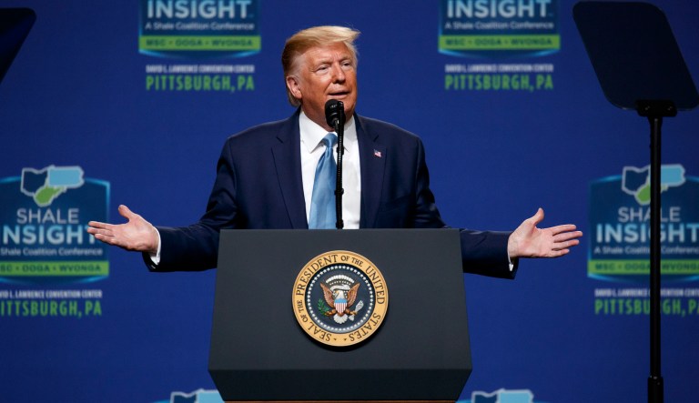 President Donald Trump speaks during the 9th annual Shale Insight Conference at the David L. Lawrence Convention Center, Wednesday, Oct. 23, 2019, in Pittsburgh.