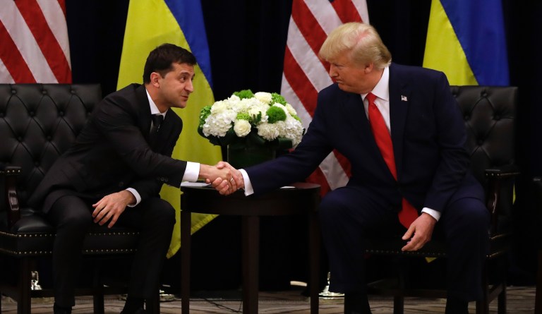 President Donald Trump meets with Ukrainian President Volodymyr Zelenskiy at the InterContinental Barclay New York hotel during the United Nations General Assembly, Wednesday, Sept. 25, 2019, in New York. 