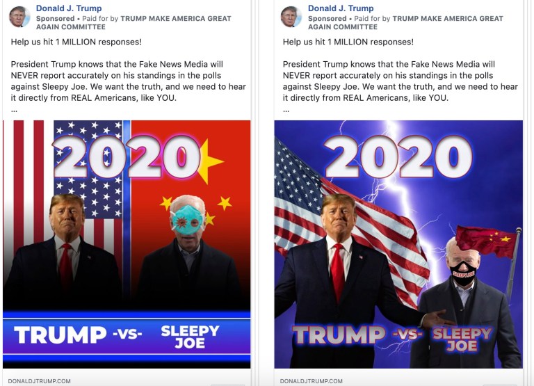 President Trump has released two Facebook ads against the presumptive Democratic presidential nominee, Joe Biden.