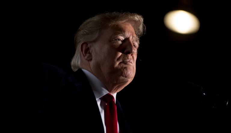 In this Oct. 27, 2018, file photo, President Trump pauses while speaking at a rally at Southern Illinois Airport in Murphysboro, Ill.