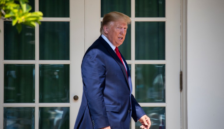 President Donald Trump arrives before signing H.R. 1327, an act ensuring that a victims' compensation fund related to the Sept. 11 attacks never runs out of money, in the Rose Garden of the White House, Monday, July 29, 2019, in Washington.