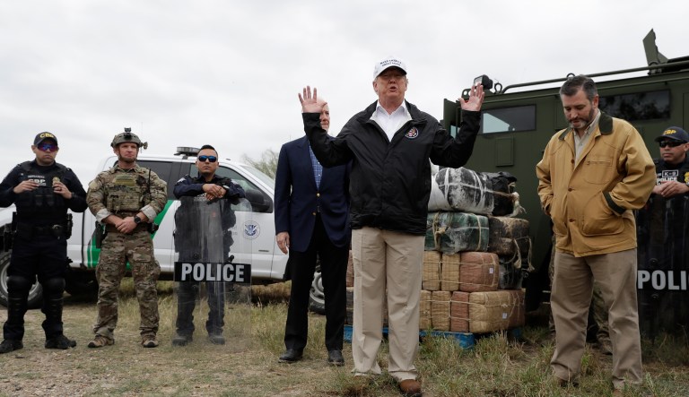 President Donald Trump speaks to the media as he tours the U.S. border with Mexico at the Rio Grande on the southern border, Thursday, Jan. 10, 2019, in McAllen, Texas.