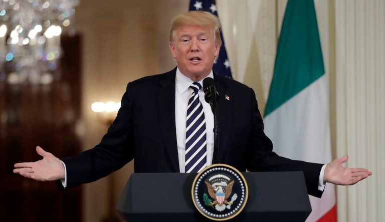 President Donald Trump speaks during a news conference with Italian Prime Minister Giuseppe Conte at the White House, Monday, July 30, 2018, in Washington.