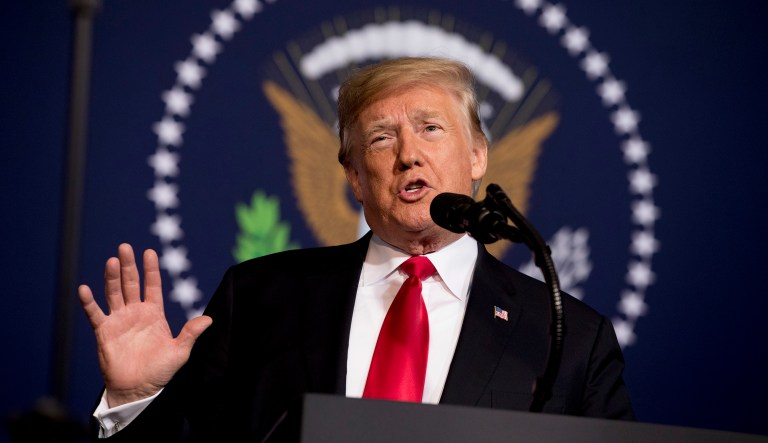 President Donald Trump speaks the 2018 Project Safe Neighborhoods National Conference at the Westin Kansas City at Crown Center in Kansas City, Mo., Friday, Dec. 7, 2018.