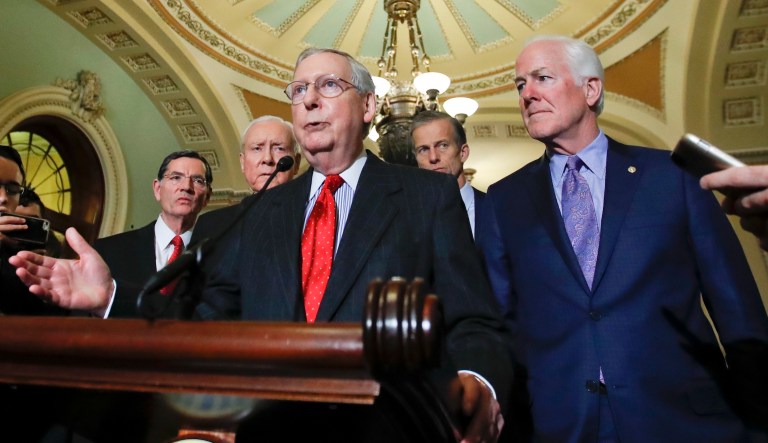 Republican Senate leadership holds a press conference on Capitol Hill, Tuesday, Nov. 28, 2017.