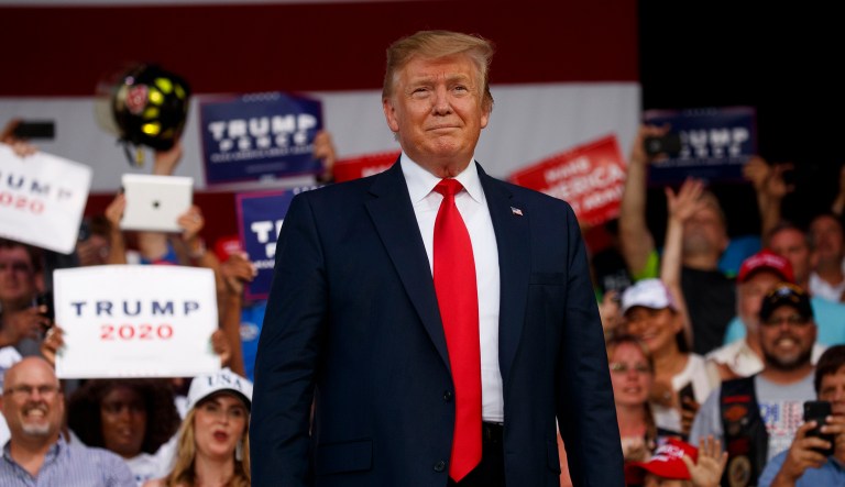 President Donald Trump arrives to speak at a rally at Aaron Bessant Amphitheater, Wednesday, May 8, 2019, in Panama City Beach, Fla.