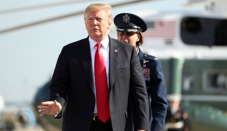 President Donald Trump boards Air Force One at Andrews Air Force Base, Md., Thursday, May 30, 2019.