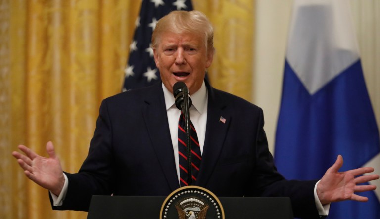 President Donald Trump speaks during a news conference with Finnish President Sauli Niinisto at the White House in Washington, Wednesday, Oct. 2, 2019.